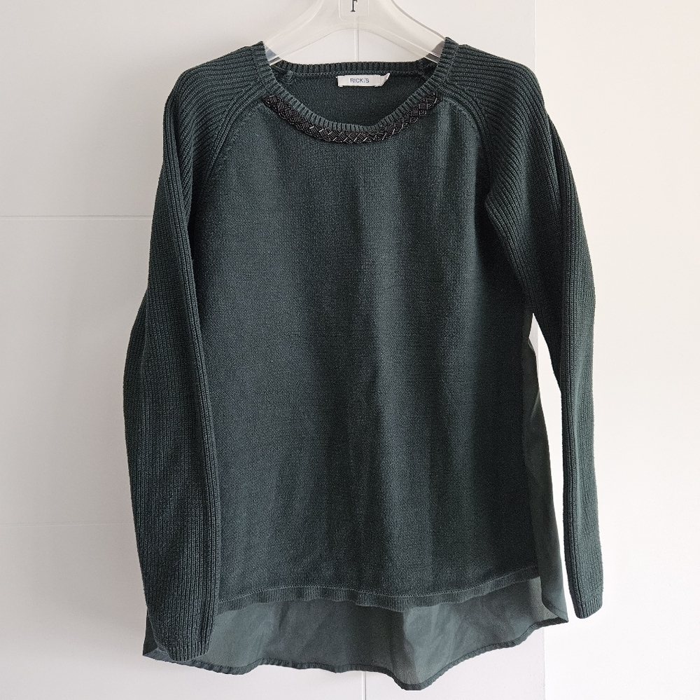 Ricki's S gorgeous Bejeweled Knit Top Pullover Sweater Hi-Lo Cotton Blend Small - Picture 3 of 11